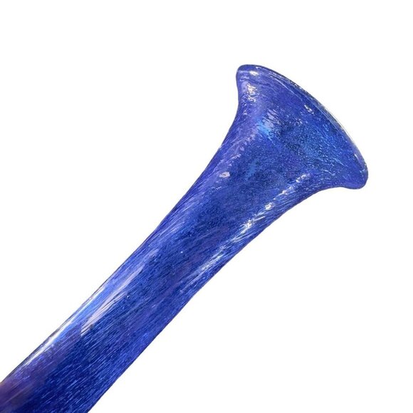 1980s Egyptian Art Glass Vase Cobalt Blue Bubbles All Over Hand Blown W Sticker - Picture 8 of 13